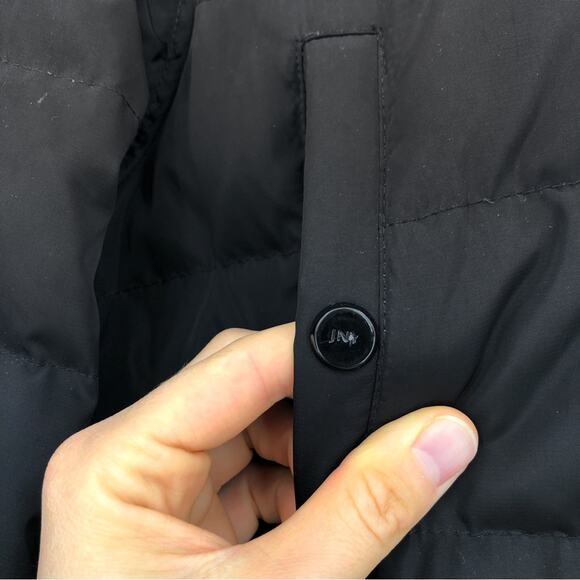 JONES NEW YORK Belted Puffer Jacket Faux Fir Trim Black M - Picture 3 of 14